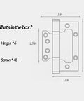 VOLUKA door hinges set, 6-pack non-mortise, 4×3 in, includes 48 screws