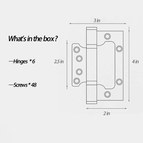 VOLUKA door hinges set, 6-pack non-mortise, 4×3 in, includes 48 screws