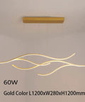 LED Wave Shaped Chandelier Pendant Light 120CM Long Modern Island Dining Room Fixture with Creative Branch Design, gold color.