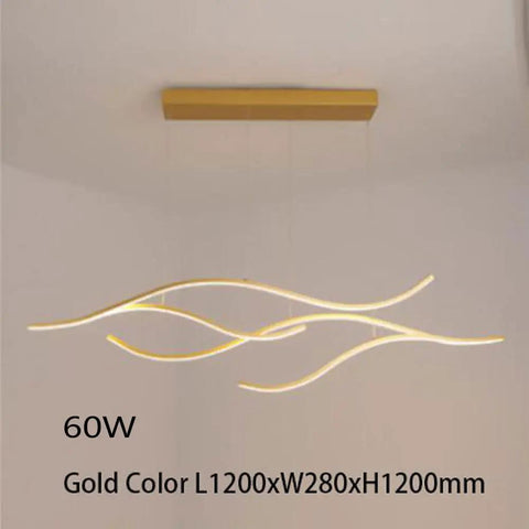 LED Wave Shaped Chandelier Pendant Light 120CM Long Modern Island Dining Room Fixture with Creative Branch Design, gold color.
