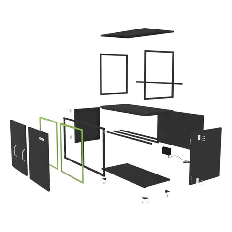 Exploded view of Beefy 300L Filament Storage Cabinet With Dehumidifier For 3D Printing showing all components in black finish.