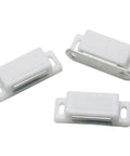 Heavy Duty Magnetic Cabinet Catches With A Tough Stainless Steel Magnet, shown in white casing for kitchen and bathroom safety.
