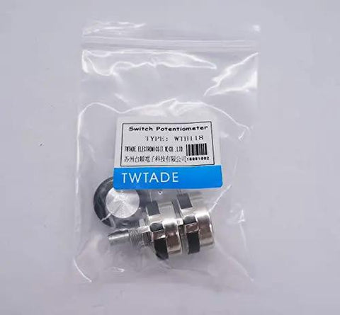 WTH118 2W 100K Ohm Dual Gang Carbon Film Potentiometer Top Adjustment Rotary Potentiometer in packaging with A03 knob visible