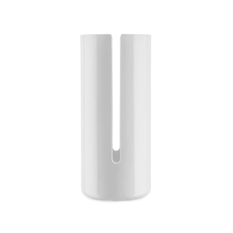 Front view of Birillo Toilet Paper Roll Container White Designer Bath Accessory By Piero Lissoni In PMMA Plastic Minimalist Modern Bathroom Organizer Dope Sleek Look For Contemporary Homes