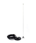 Magnetic NMO Antenna Base For Mobile Radio Install With 5M RG58 Coax PL 259 Plug Heavy Duty Car Bus Taxi Mount Easy Setup And Strong Hold Compatible With All NMO Antennas For On The Go Communication. Image showing base and coaxial cable with antenna.