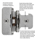 Beefy Double Demountable Cabinet Hinges Set, Half Inch Overlay, Self Closing, 170 Degree Face Frame Opening, Satin Nickel Finish