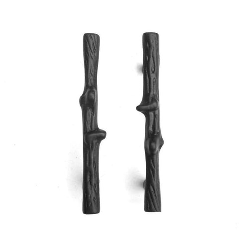 8 Pack Black Twig Branch Cabinet Knobs and Rustic Drawer Pulls Set displayed in vertical position