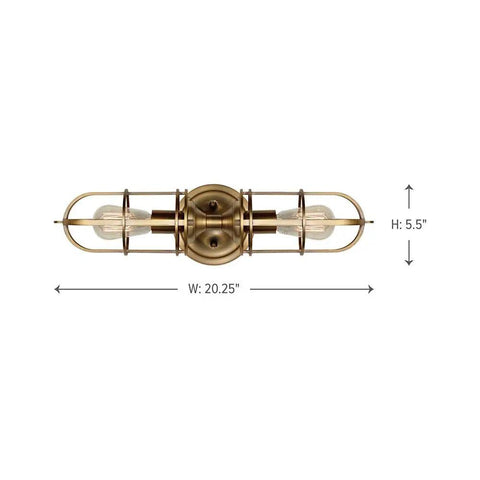 Industrial Two Light Wall Sconce In Dark Antique Brass Urban Renewal Style Wall Bracket For Hallways And Living Rooms, 5.5x20.25"