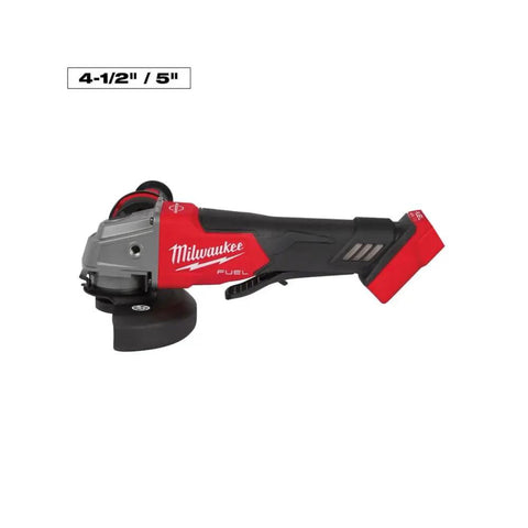 Professional Grade M18 Fuel Four Pack Cordless Power Tool Combo Kit Featuring Heavy Hitting One Half Drill Fast Draw Impact Wrench And Kickin Sawszall Saw Built For Long Shifts On Site With Top Shelf Performance - Milwaukee 4-1/2 inch grinder with brushless motor.