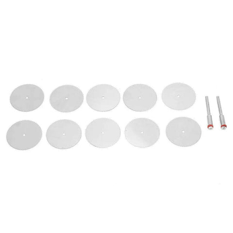 10Pcs Stainless Steel Drill Attachment Discs For Rotary Tools Metal Cutting Saw Blades Set For Drills with 10 discs and 2 rods