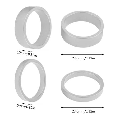 Ten Pack Bike Headset Spacers For One And One Eighth Inch Steerer Aluminum Alloy Stem Spacers With 5mm And 10mm Heights Silver Finish