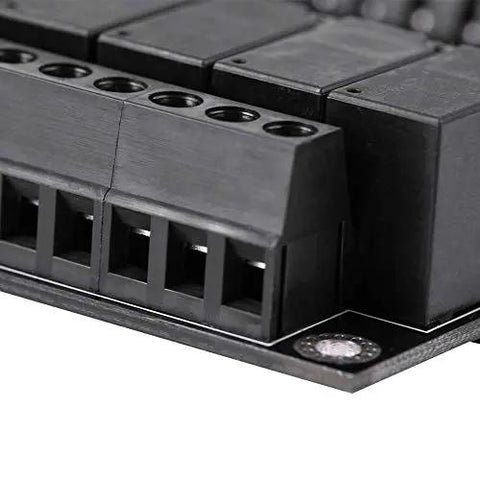 Close-up of Compact DC 24V PLC Module FX1N-20MR For Industrial Control, showing connector details on a rugged black build.