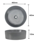 USZWBY Vessel Sinks Ceramic Vessel Sink Simple Round Matte Gray Artistic Countertop Basin Hotel Bathroom Bathroom Bowl Sink top view with dimensions