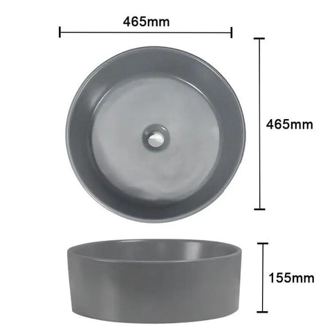 USZWBY Vessel Sinks Ceramic Vessel Sink Simple Round Matte Gray Artistic Countertop Basin Hotel Bathroom Bathroom Bowl Sink top view with dimensions
