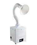 Desktop Welding Fume Extractor With 35 Watt Knockout Suction And Triple Layer Filtration That Devours Soldering Smoke Fast Includes Bright Led Work Light And Full Rotation Hose For Easy Workshop Setup, featuring a spiral arm and compact design.