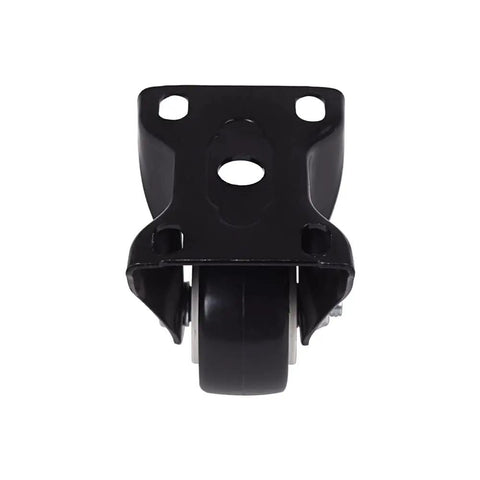 Top Shelf 4 Pack 1.6 Inch Black Polyurethane Fixed Castor Wheels showing front view with metal core for tool carts.