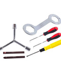 Heavy Duty Three Way Hex Socket Wrench For 8Mm 10Mm And 12Mm Fasteners Engineered For Washing Machine Repairs and Household Fixes Featuring A Sturdy Y Grip crafted from heat treated chrome vanadium steel with assorted tools.