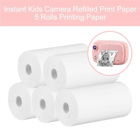 Five Roll Pack Kids Camera Paper Rolls 2.24 By 1.18 Inch Thermal Print Paper For Instant Mini Cameras Non Adhesive Printer Paper Refill For Kids Print Pics Fast Diy Art Projects High Definition Quick Dry, five white rolls