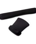 Gel mouse pad and ergonomic wrist rest in black, designed for comfort during use with a USB C Docking Station With 90W Power Delivery And 4K HDMI Paired With Heavy Duty Dual Monitor Desk Stand Full Wireless Keyboard Bundle.