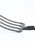 Close-up of Fiberglass D-Grip Four-Tine Spading And Roofing Fork For Tough Soil, showing diamond point tines and steel head.