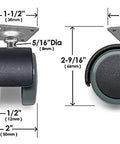 2 Inch Floor Protector Rubber Caster Wheels Set Of 4 With 5 Sixteenth Inch Stem Or Top Plate Mounting for hardwood and hard surfaces