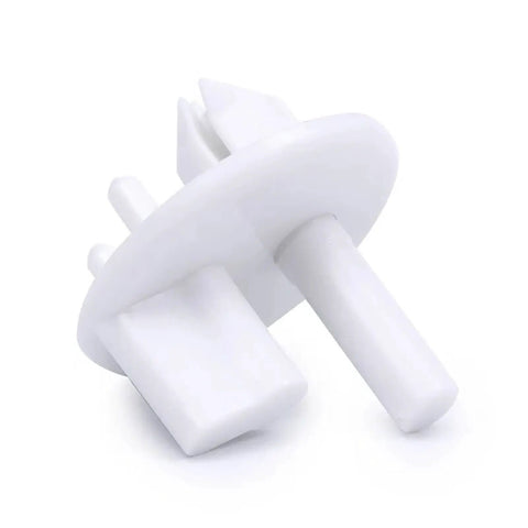 Four Pack 241993101 Refrigerator Shelf Support Clips Heavy Duty Plastic Crisper Bin Holder Pins Universal Fit For Frigidaire Kitchen Appliances, white plastic clip with short and long pins.