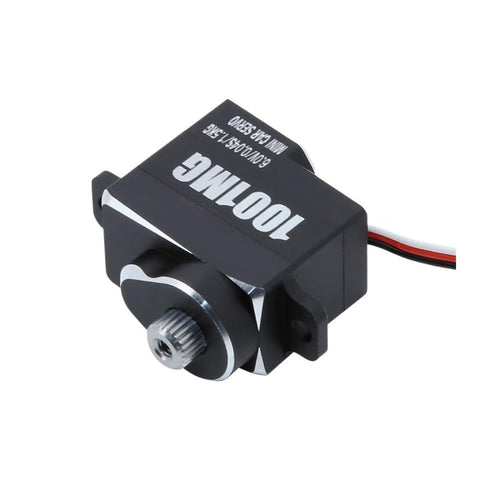 Beast Mode Miniature Digital Servo With Heavy Hitting 3 Kilogram Torque High Voltage Up To 8.4 Volts Brushless Motor Metal Gears from side view.