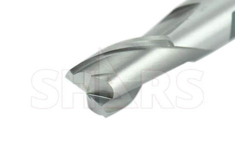 Shars end mill close-up, 7/16 in diameter, 13/16 in flute length, HSS, 2-flute, double-ended center-cut