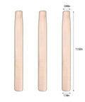 Three wooden handles for Long Handle Scythe Tool For Yard Work, Heavy Duty Sickle Garden Tool, measuring dimensions marked.