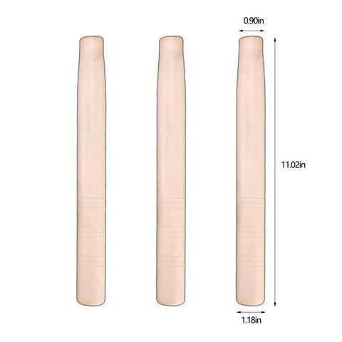 Three wooden handles for Long Handle Scythe Tool For Yard Work, Heavy Duty Sickle Garden Tool, measuring dimensions marked.