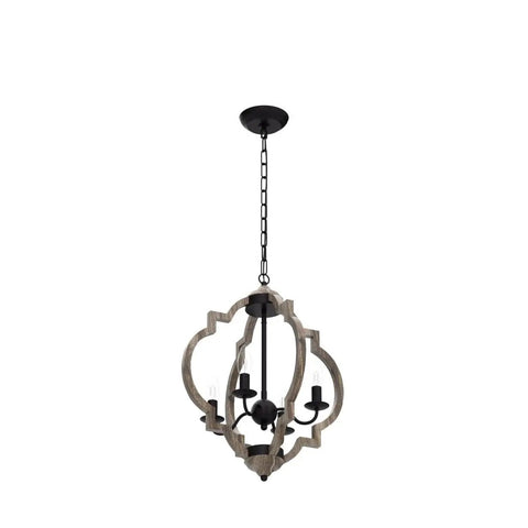 Openwork Quatrefoil Modern Farmhouse Chandelier Handcrafted Wood Frame In Oak Finish Four Light Pendant Ceiling Fixture