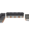 9 Piece Outdoor Garden Lounge Set with Weather Resistant PE Rattan and Steel Frame Zippered Cushions arranged on wooden floor