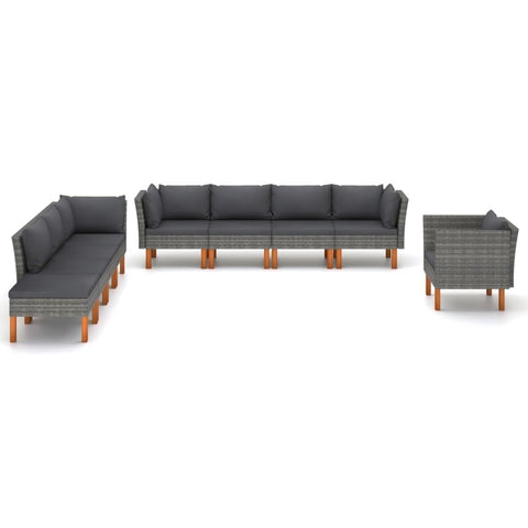 9 Piece Outdoor Garden Lounge Set with Weather Resistant PE Rattan and Steel Frame Zippered Cushions arranged on wooden floor
