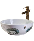USZWBY Vessel Sinks Art Countertop Basin Round Retro Washbasin Bathroom Ceramic Washbasin with decorative patterns.