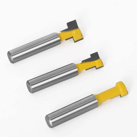 Pro Level Three Piece T Slot Router Bit Set With Eight Millimeter Shank Heavy Duty Keyhole Milling Cutters Rock Solid Hss Steel