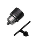 MT2 Morse Taper Drill Chuck For Mini Metal Lathe Tailstock Built Like A Tank 1010 Carbon Steel Keyed Chuck Tool For 7x10 Lathes 5/64 To 1/2 Inch Capacity Heavy Duty Workholding showing chuck and key.