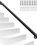 Wall Mounted Stair Railing Adjustable Wrought Iron Banister Non Slip Grab Bar Heavy Duty Metal Handrail For Indoor Outdoor Steps Custom Length Built Tough For Daily Grind with screws on stairs