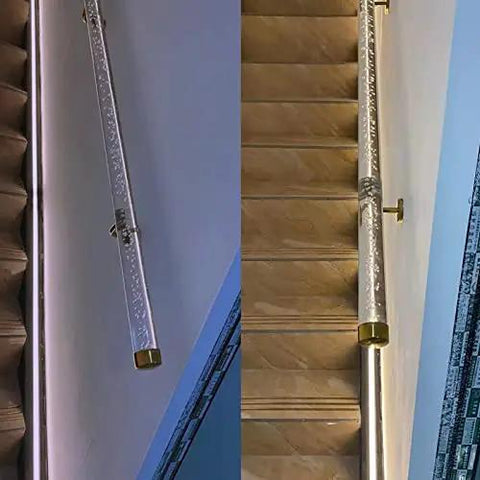 Top Shelf Indoor Acrylic Stair Handrail With Gold Wall Mount Brackets Built Tough Anti Slip Safety Grip Rail For Home Renovation Projects Custom Lengths Ready To Go installed on a staircase.