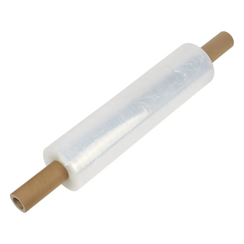 Heavy Duty Industrial Clear Stretch Wrap 4 Rolls 15 Inch Wide By 1000 Feet 80 Gauge workhorse grade shrink wrap roll view from side.