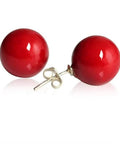 Red Shell Bead 12mm Silver Tone Classic Round Ball Stud Earrings For Women Dope Everyday Jewelry Gift Box Ready 925 Silver Post Versatile Accessory For Work Or Parties Simple Yet Stylish. Red 12mm shell bead stud earrings with 925 silver post