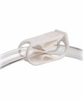 Small White Flow Control Hose Shut Off Clamp With 15-Position Adjustable Ratchet on vinyl hose