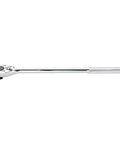 Half Inch Drive Long Handle Pear Head Ratchet With Sixteen Inch Length Beefy Alloy Steel Drive Gear Knurled Slip Resistant Grip 24 Tooth Design