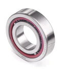 Top Shelf Single Row Angular Contact Ball Bearing With Light Preload And ABEC 7 Precision 25 Degree Contact Angle For Heavy Thrust Applications 65mm Bore 90mm OD 13mm Width, steel bearing side view.