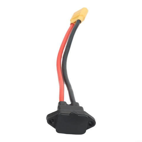 High Performance Xt60 Male To 3 Pin Power Socket Adapter With Nickel Plated Brass Contacts For Electric Bikes And Drones Supporting 16 Amps At 250 Volts Using Heavy Duty 10 Awg Wire For Reliable Power Transfer Without Overheating, viewed from the end with connections.