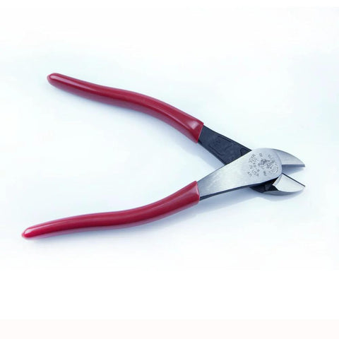 Side view of Klein Tools D248-8 8-inch diagonal cutting pliers with red handles.