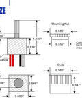 Size diagram of Road Ready Smooth Flicker Free DC Led Dimmer Switch for RV Camper showing dimensions and mounting specifications.