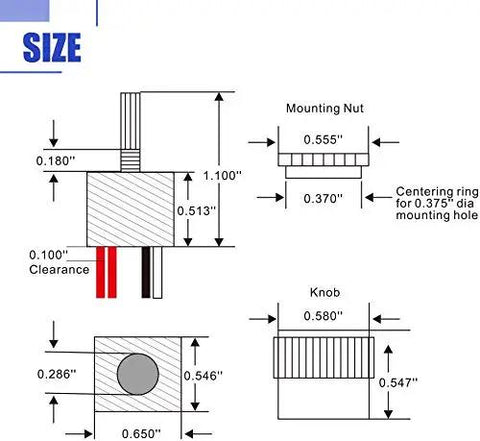 Size diagram of Road Ready Smooth Flicker Free DC Led Dimmer Switch for RV Camper showing dimensions and mounting specifications.