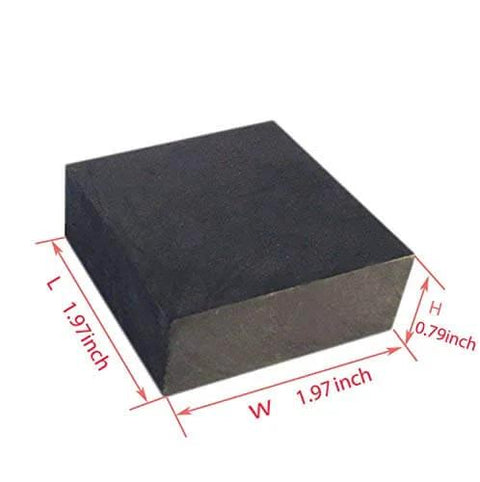 Graphite Ingot EDM Plate With Smooth Polished Surface 50mm By 50mm By 20mm shown with dimensions in inches