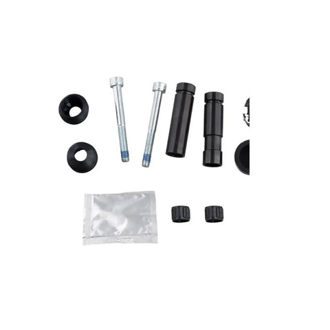 Upgrade Your Ride With This Premium Front Caliper Slider Pin Kit Featuring Durable M63K-2X Guide Bolts Perfect For 2006 To 2016 Models Using The BCF1499BX2 Setup To Fix Stuck Brakes And Smooth Out Stops., front caliper slider pin kit with guide bolts, washers, and caps on white background