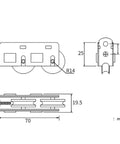 4 Piece Stainless Steel Sliding Door Rollers With Double Bearings And Brass Track Wheels For Patio Windows technical drawing dimensions.